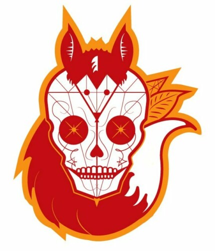 Skull and fox sticker design