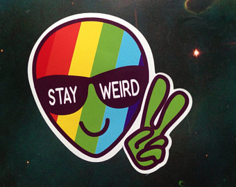 alien stay weird rainbow head sticker