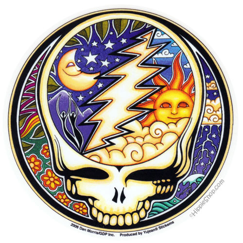 greatfull dead colorful hippy skull band sticker