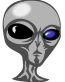 grey alien head with blue eyes sticker