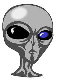 grey alien head with blue eyes sticker