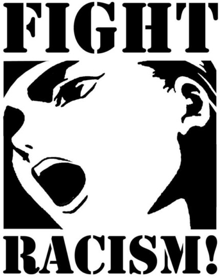 fight racism B&W rectangle sticker