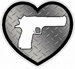 HAND GUN IN HEART FILLS diamondplate silver