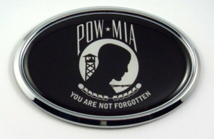 Pow Mia Logo Oval Chrome Oval 3D Domed Emblem