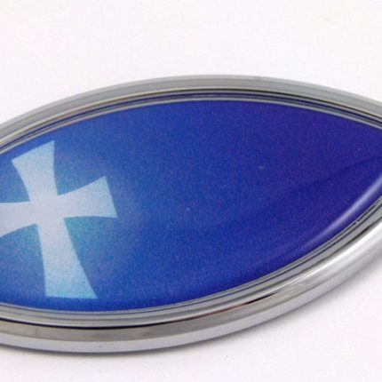 Blue Cross Jesus Fish 3D Auto Emblem