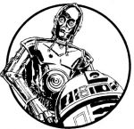 C3PO and r2d2 circular black and white decal