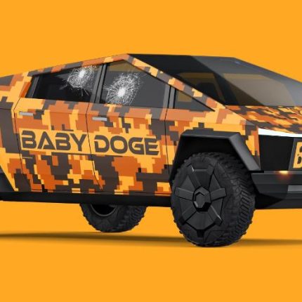 ELON BABY DOGE CYBERTRUCK ORANGE CAMO STICKER