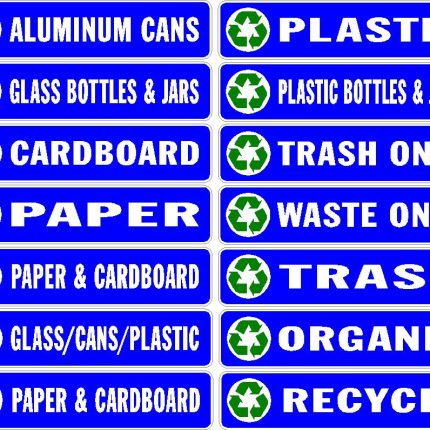 RECYCLE BIN LABELS - BLUE set of 14 stickers