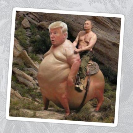 2020 PUTIN RIDES TRUMP funny political sticker