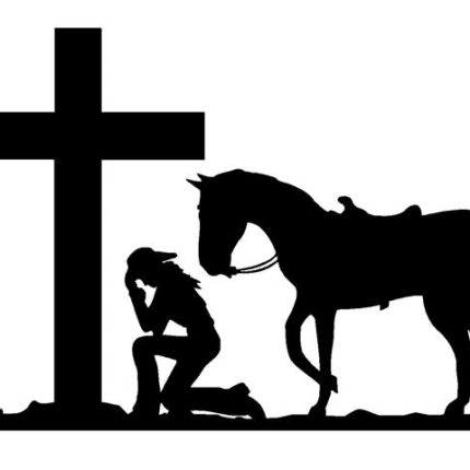 Cowgirl Kneeling At Cross Diecut Decal