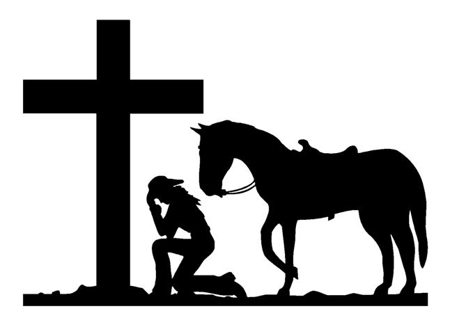 Cowgirl Kneeling At Cross Diecut Decal