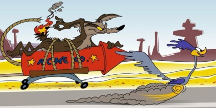 coyote-and-road-runner-acme-rocket rectangle sticker