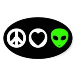 Peace Love Alien Oval Sticker