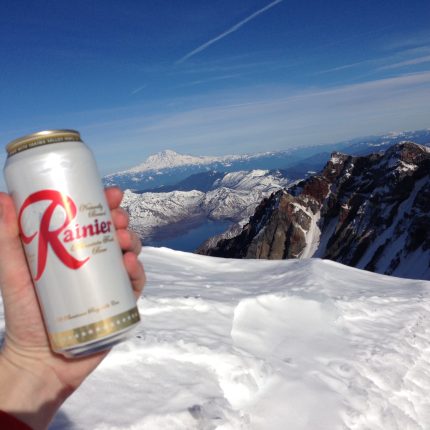 Rainier_Beer_and_Mount_Rainier_from_Mount_St._Helens STICKER