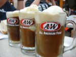 A and W Root Beer Mugs on Counter Rectangular Decal