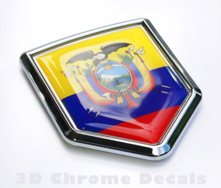 Ecuador Flag Crest Emblem Chrome Car Decal Bumper Sticker