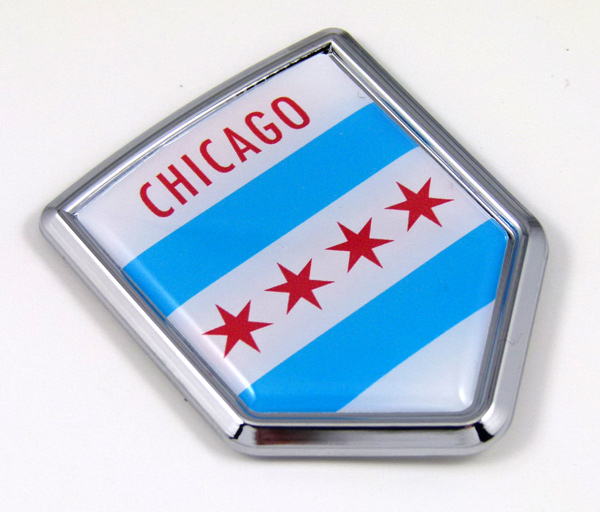 chicago US state flag domed chrome emblem car badge decal